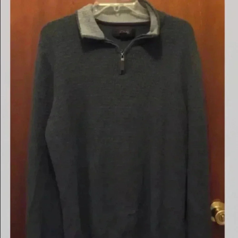 Men TASSO ELLA gray Quarter Zip L/s Cotton Pullover Sweater Sz Large EUC
